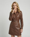 Damen Freizeitkleid Kunstleder Hemdkleid
