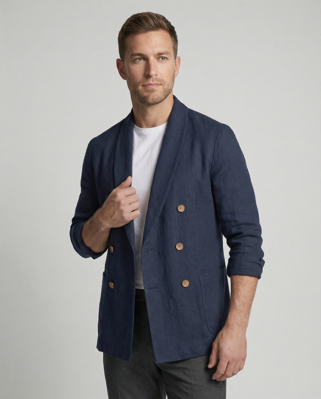Herren Leichte Leinenjacke mit doppelter Knopfleiste