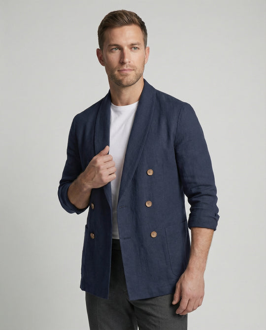 Herren Leichte Leinenjacke mit doppelter Knopfleiste