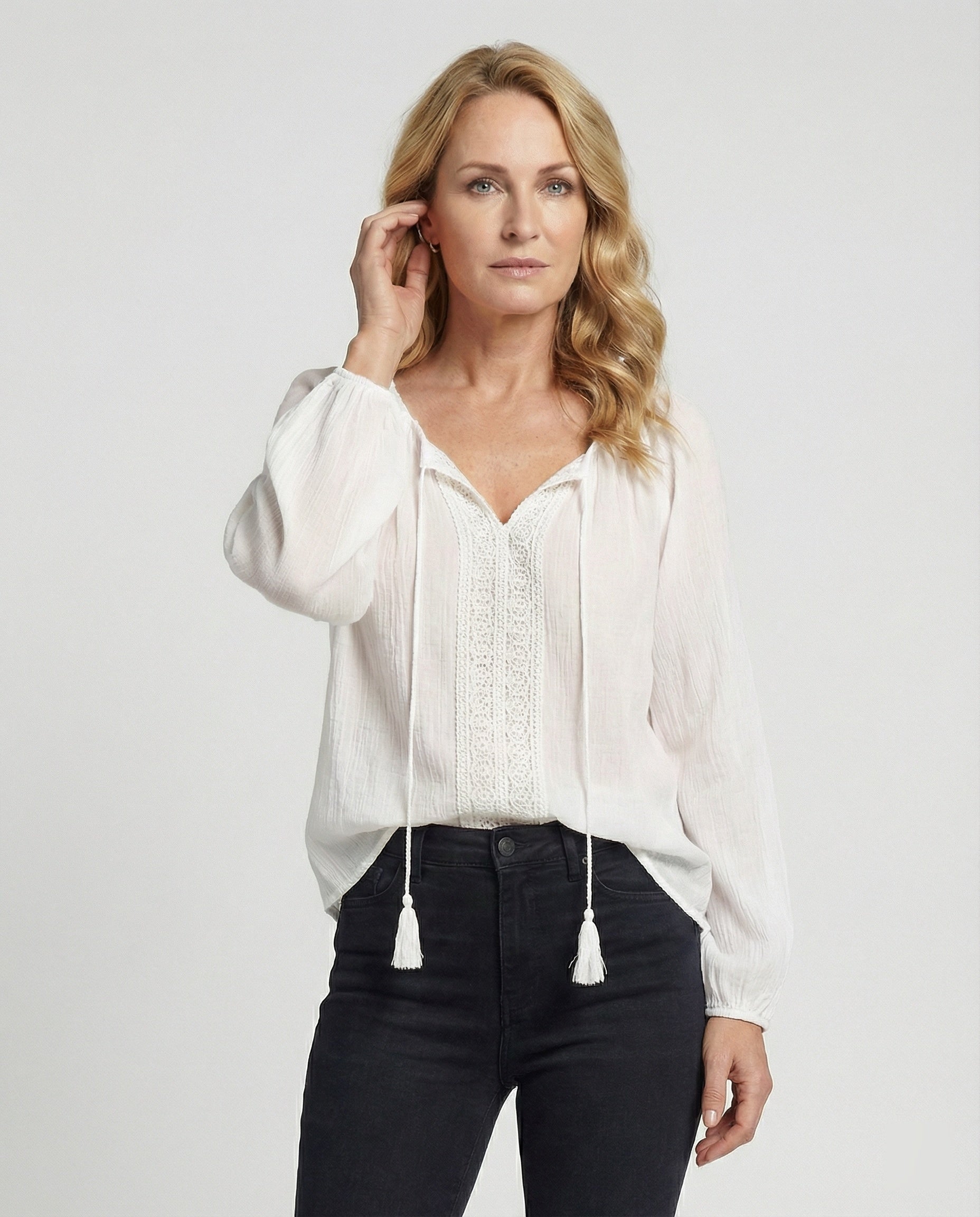 Damen Boho Blusentop mit Spitze Sommer