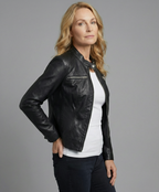 Damen Lederjacke Schwarz Bikerjacke