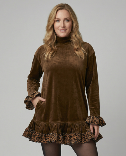 Damen Oversized Sweatkleid mit Leopardenrüsche R&B