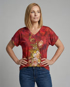 Blusen Tunika V-Ausschnitt Damen Floral