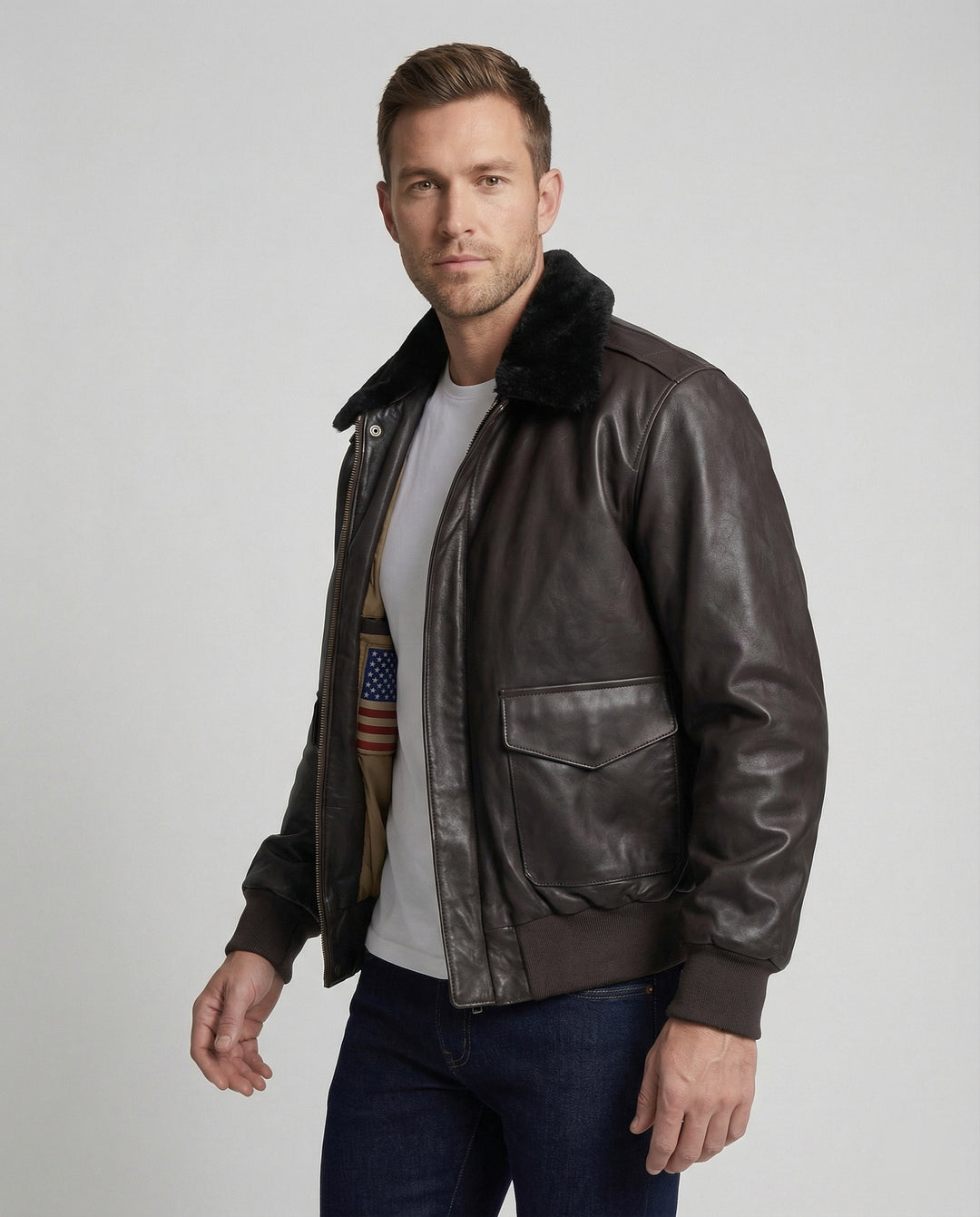 Herren Pilotenjacke mit Kunstpelz