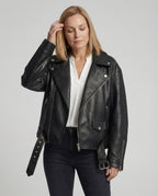 Damen Lederjacke Schwarz Oversize