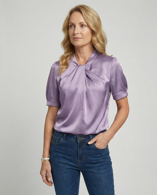 Satin Blusentop Damen mit Krawattenkragen
