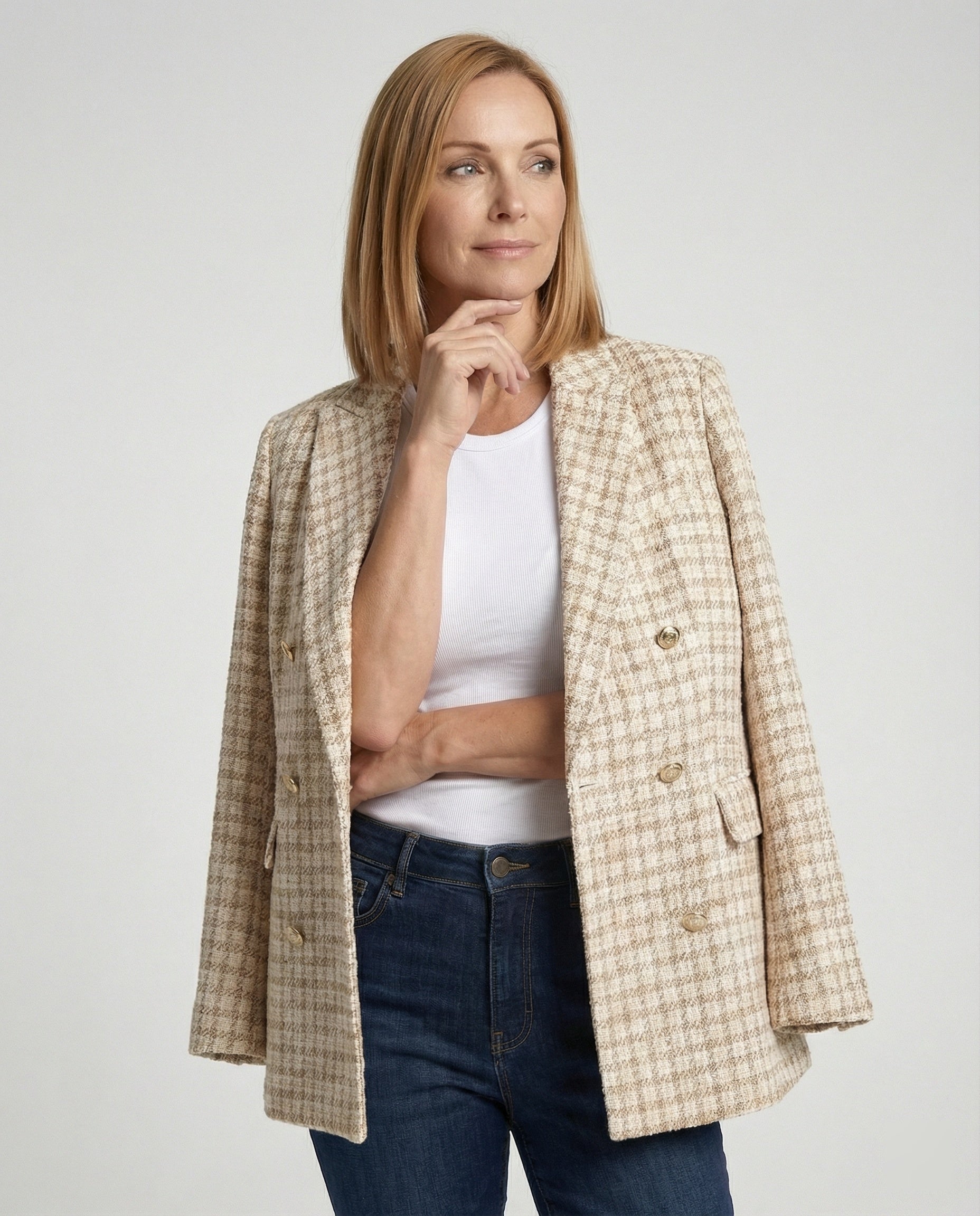 Damen Blazer Tweed Bouclé