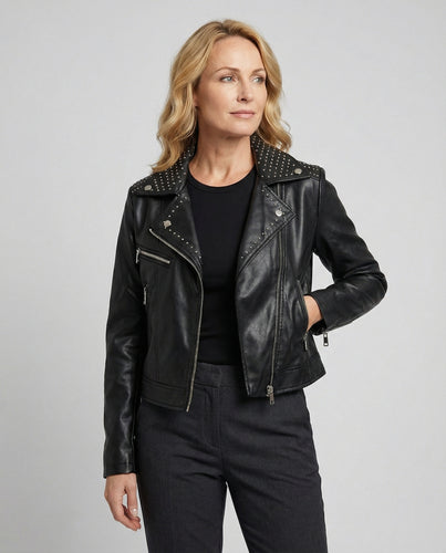 Damen Lederjacke Schwarz Blouson