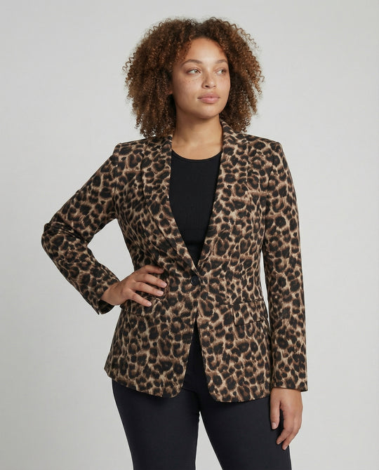 Damen Modischer Blazer im Leo-Design mit schlankem Schnitt R&B
