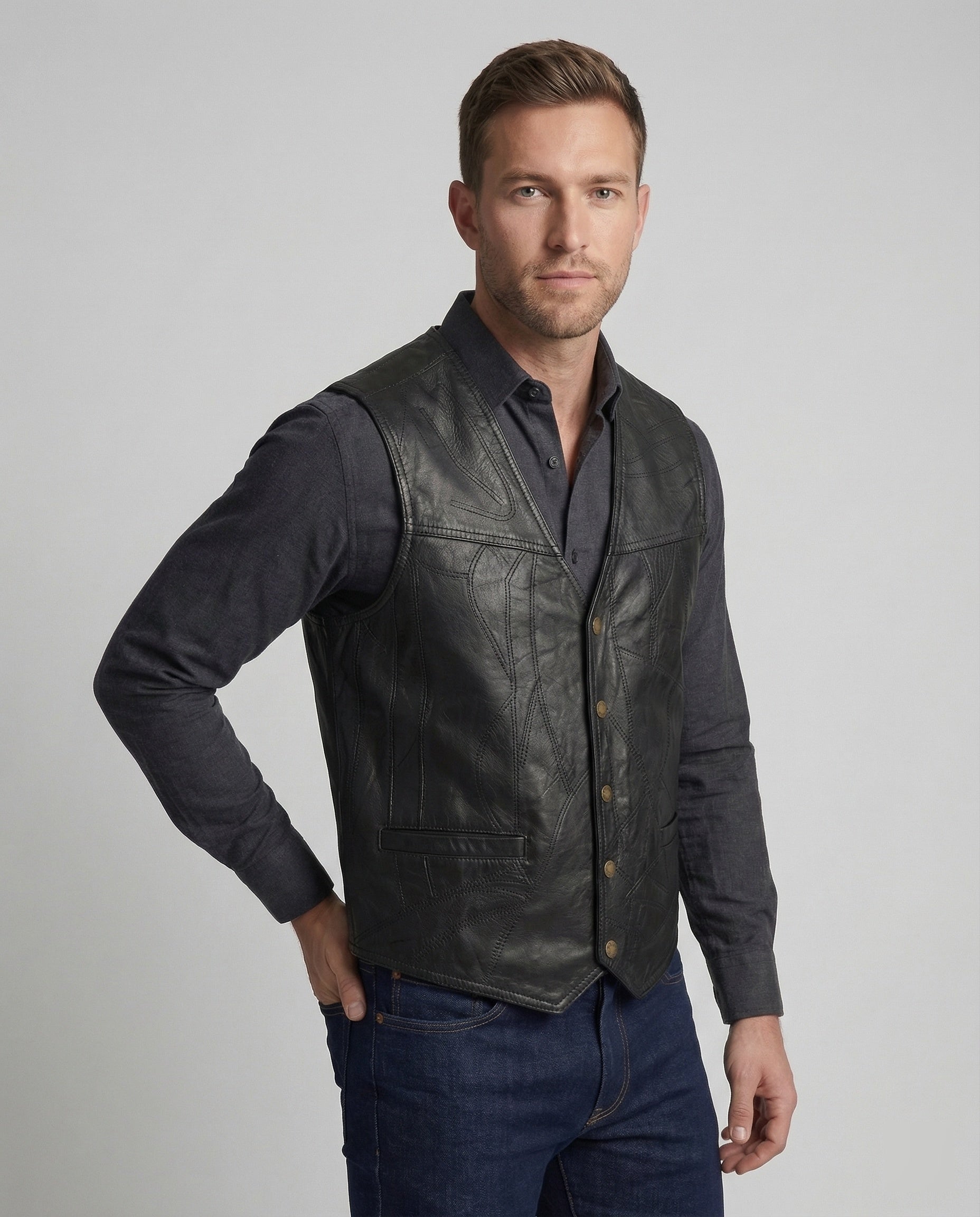 Herren Biker Lederweste