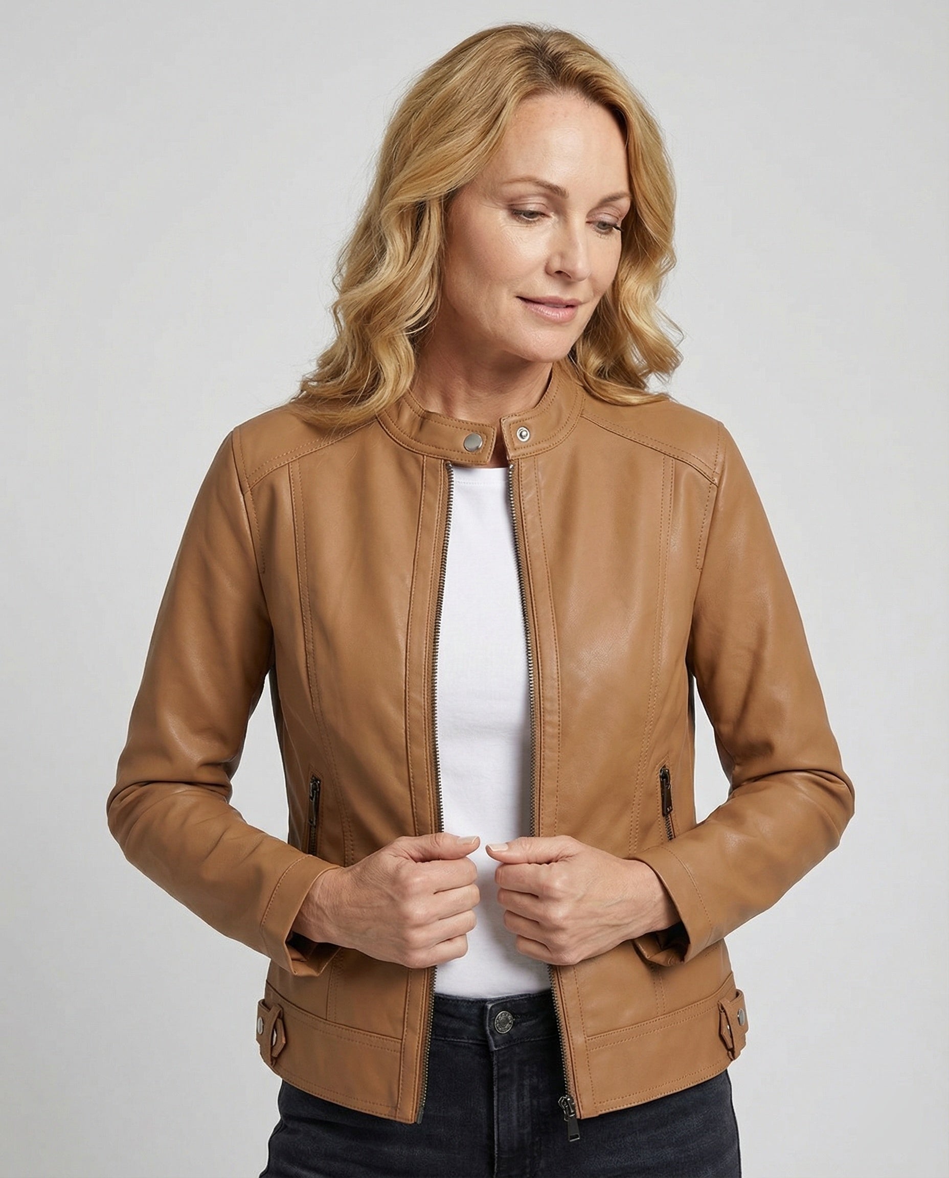 Damen Bikerjacke Lederoptik