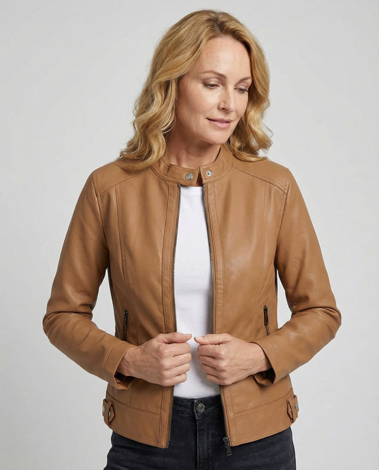 Damen Bikerjacke Lederoptik