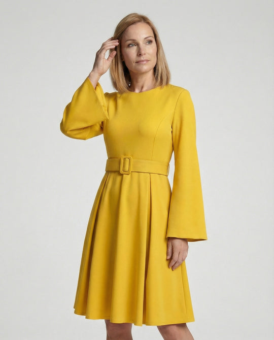 Midikleid Mit Glockenärmeln Tailliert Damen