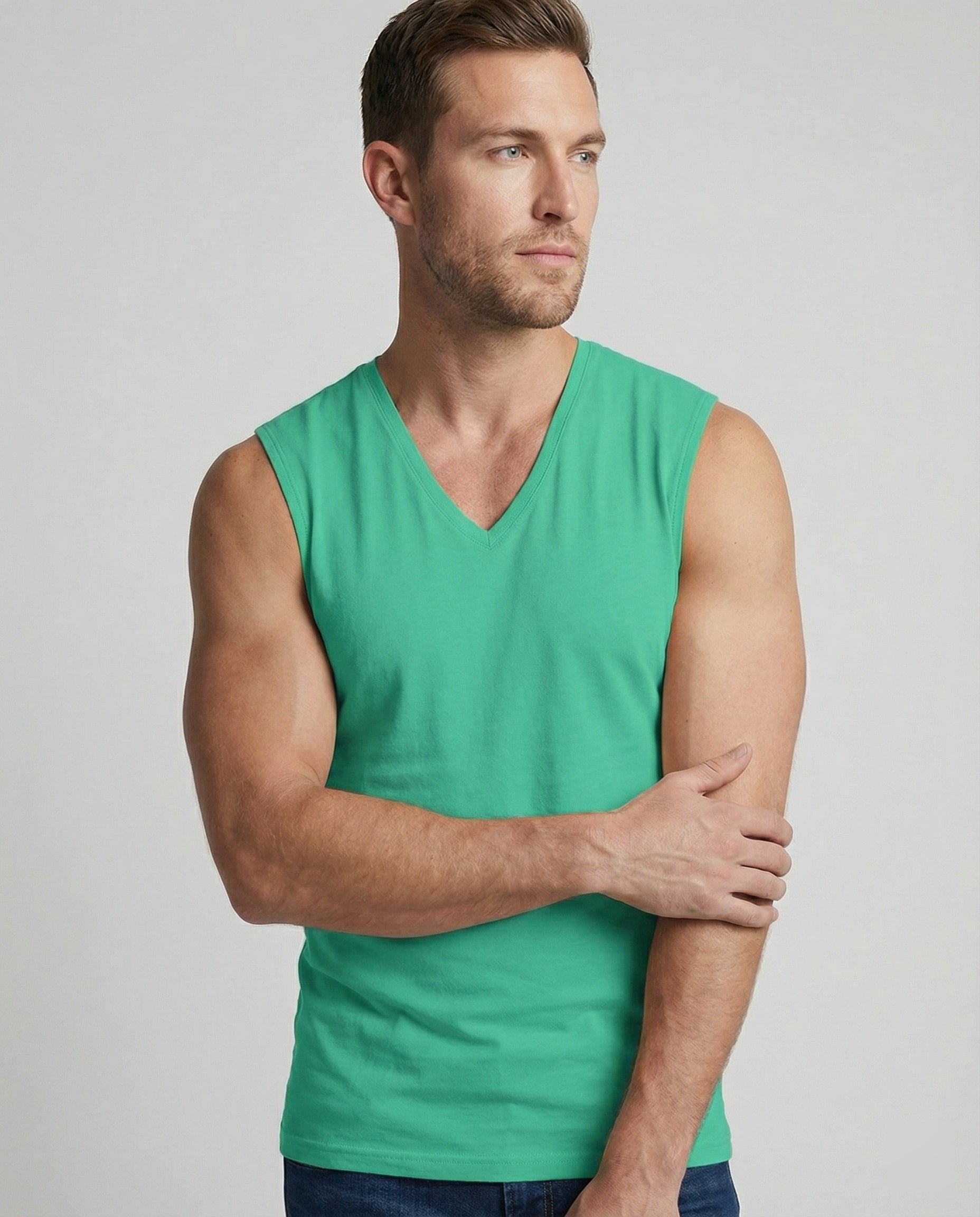 Herren ärmelloses V-Ausschnitt-Tanktop aus atmungsaktivem Stretchmaterial R&B