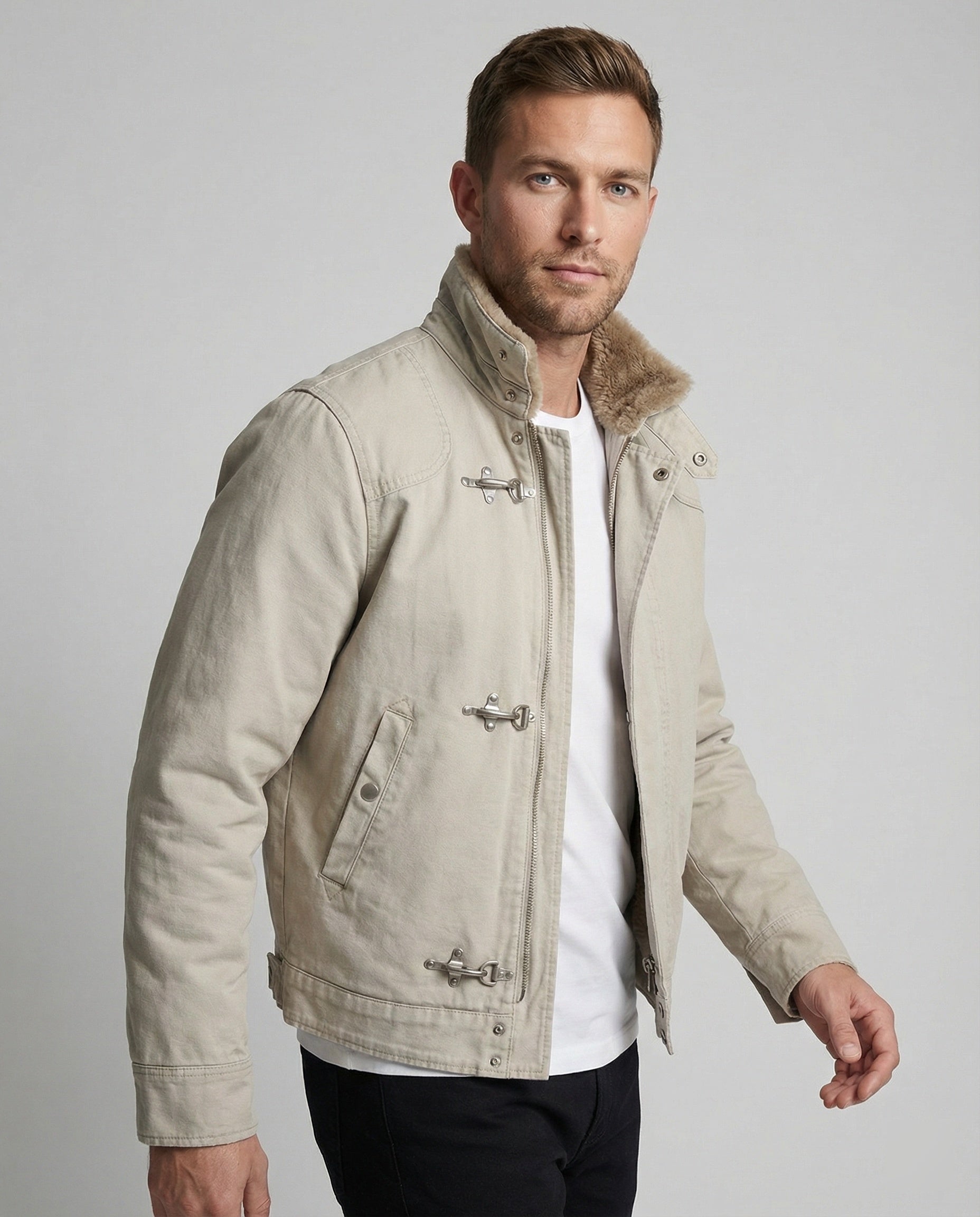 Herren Canvasjacke mit Teddykragen