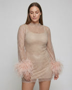 Federverziertes durchsichtiges Partykleid