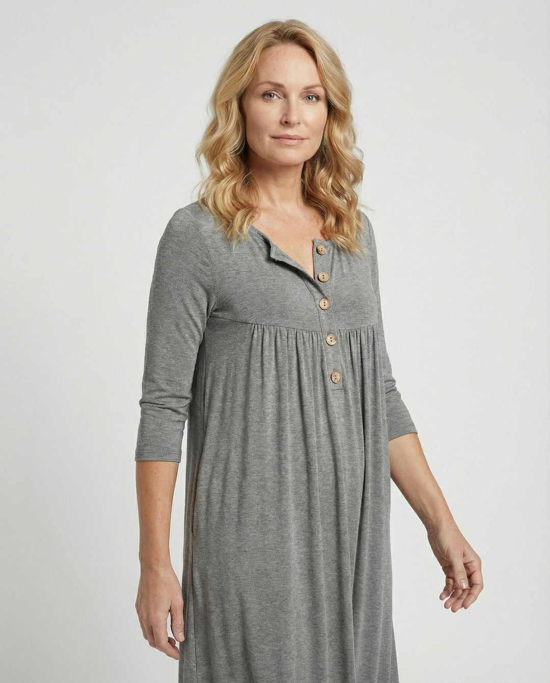 Damen Midikleid Empire V-Ausschnitt