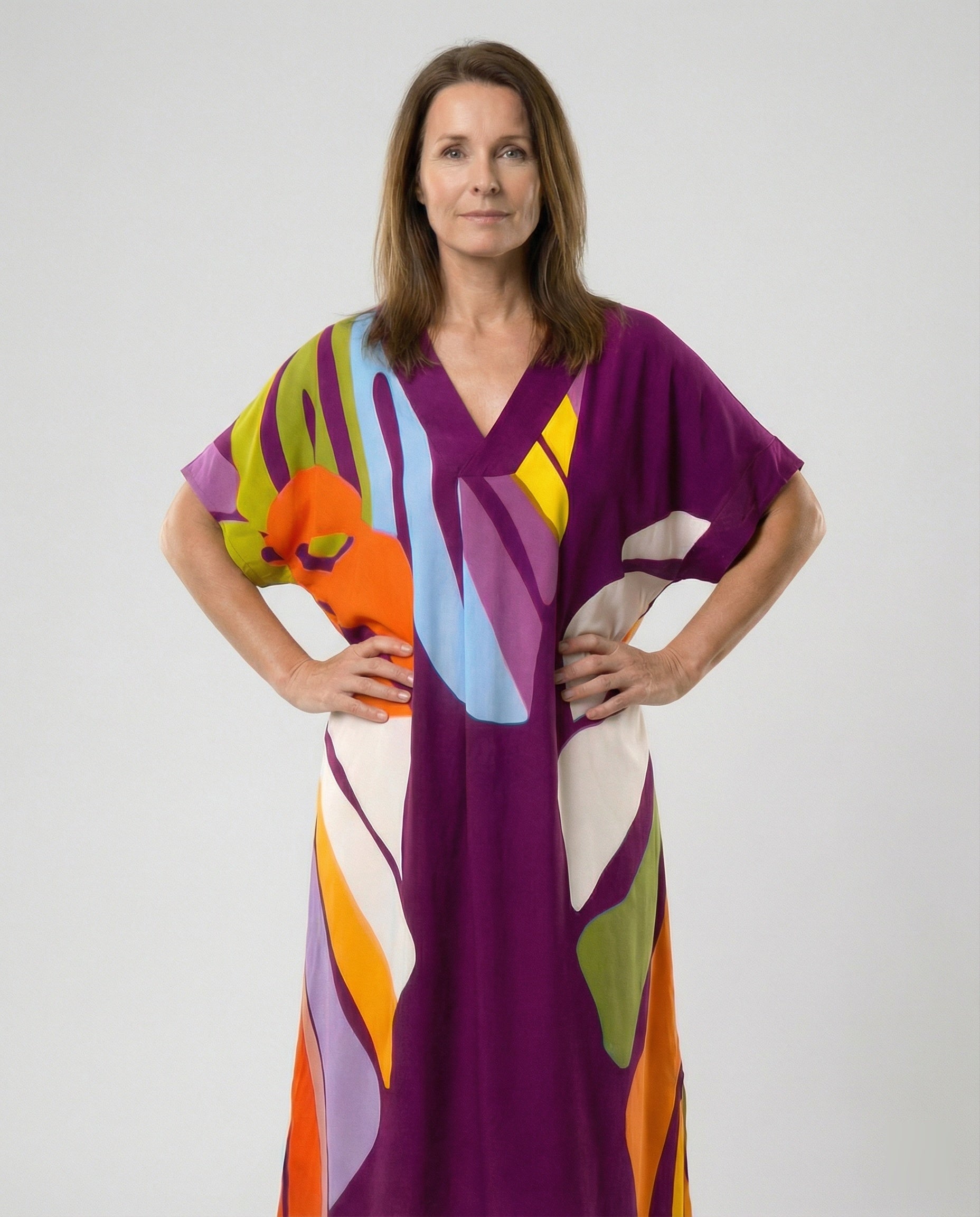 Damen Kaftan Midikleid Print