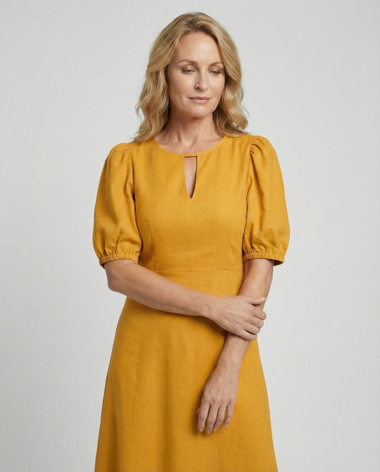 Damen Midikleid mit Ballonärmeln