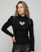 Damen Pullover mit herzförmigem Ausschnitt und glitzernden Details R&B