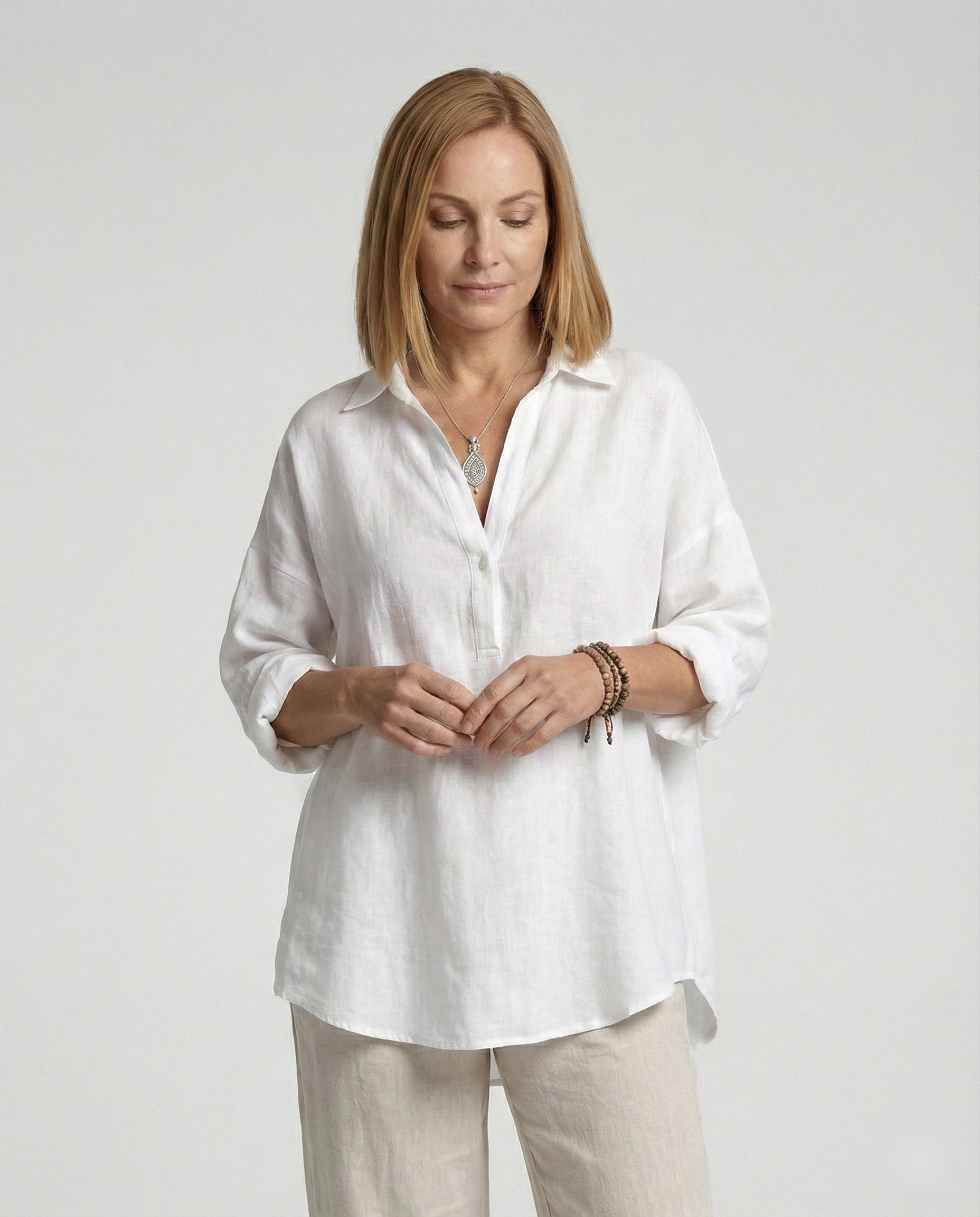Leinenbluse Damen mit Knopfleiste