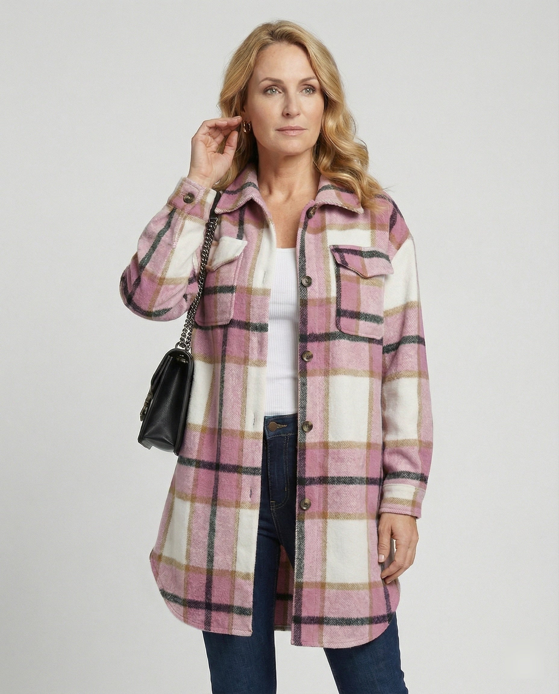 Damen Karierte Hemdjacke mit lässigem Schnitt