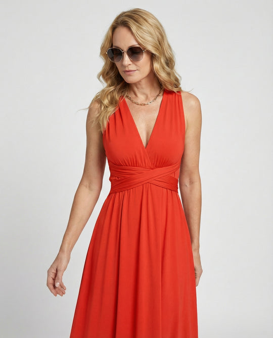 Damen Maxikleid V Ausschnitt ärmellos