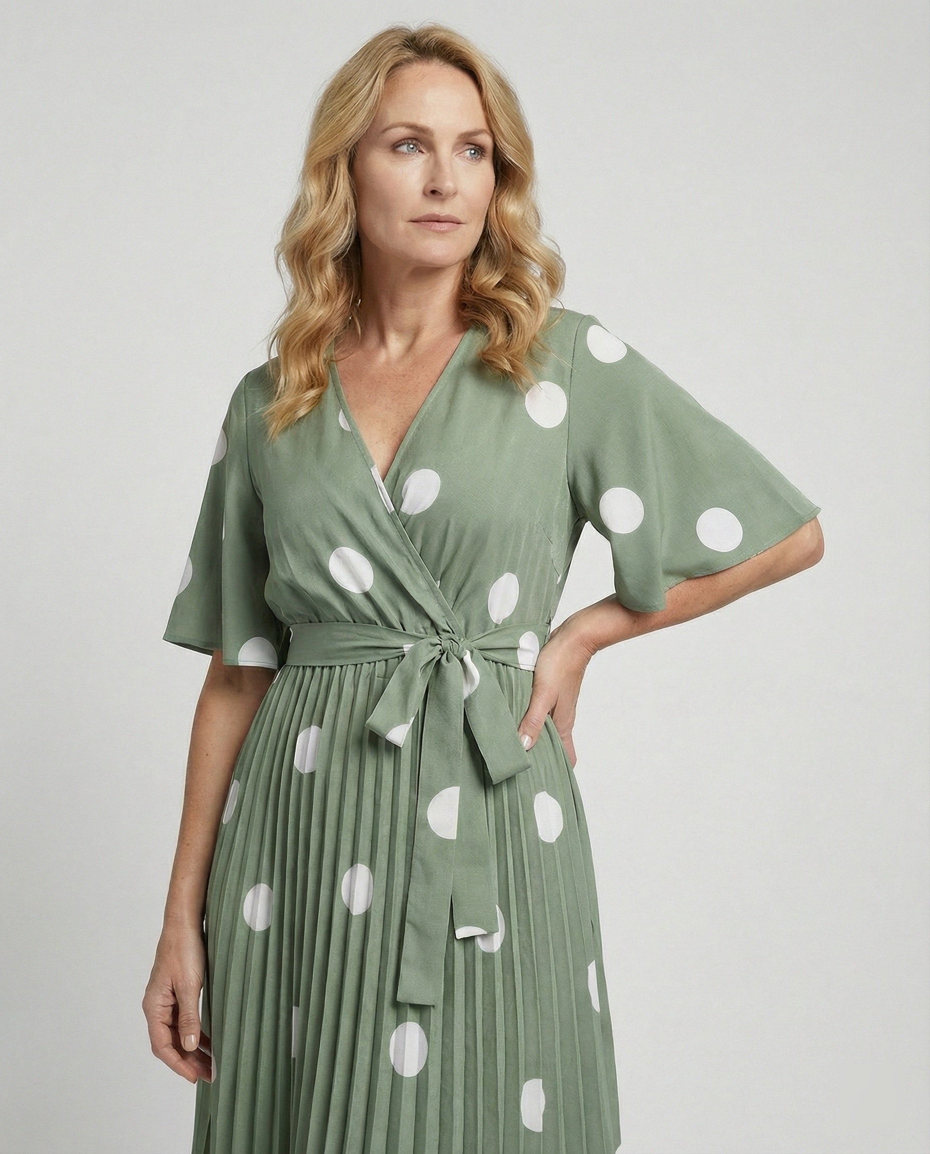Damen Wickelkleid Midi plissiert