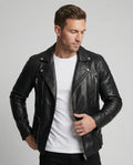 Herren Kunstleder Motorradjacke mit Reißverschluss R&B