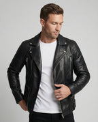 Herren Kunstleder Motorradjacke mit Reißverschluss R&B