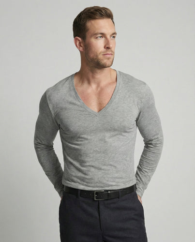 Herren lässiges V-Ausschnitt Langarmshirt R&B