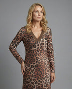 Damen Midikleid Satin Leopard Print