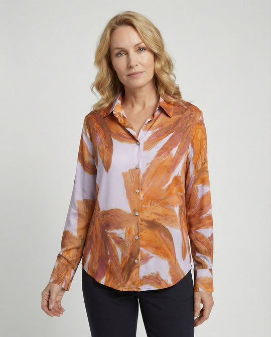 Satinbluse Mit Pinselprint Damen