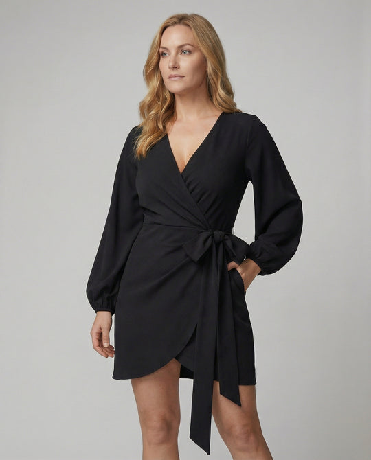 Damen Wickelkleid mit voluminösen Ärmeln und elegantem Taillengürtel R&B