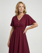 Maxikleid Sommer mit V-Ausschnitt und Flatterärmeln