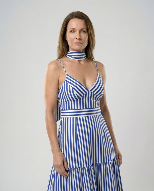 Maritimes Maxikleid Mit Spaghettiträgern Damen