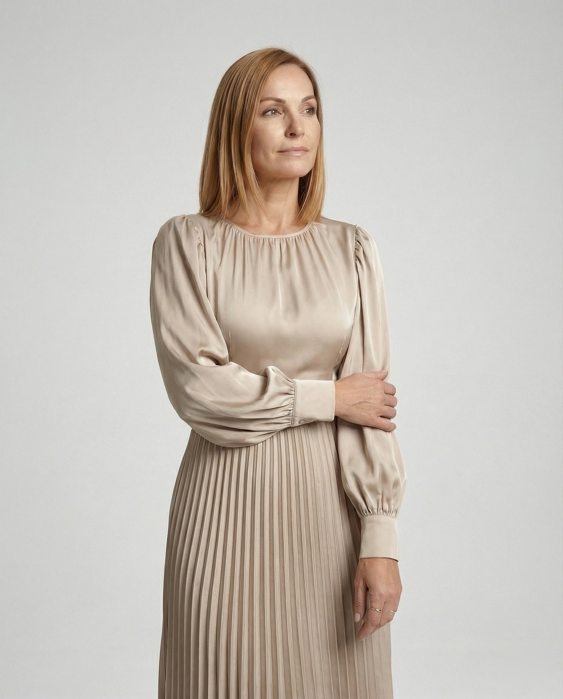 Damen Midikleid Plissee Satinoptik