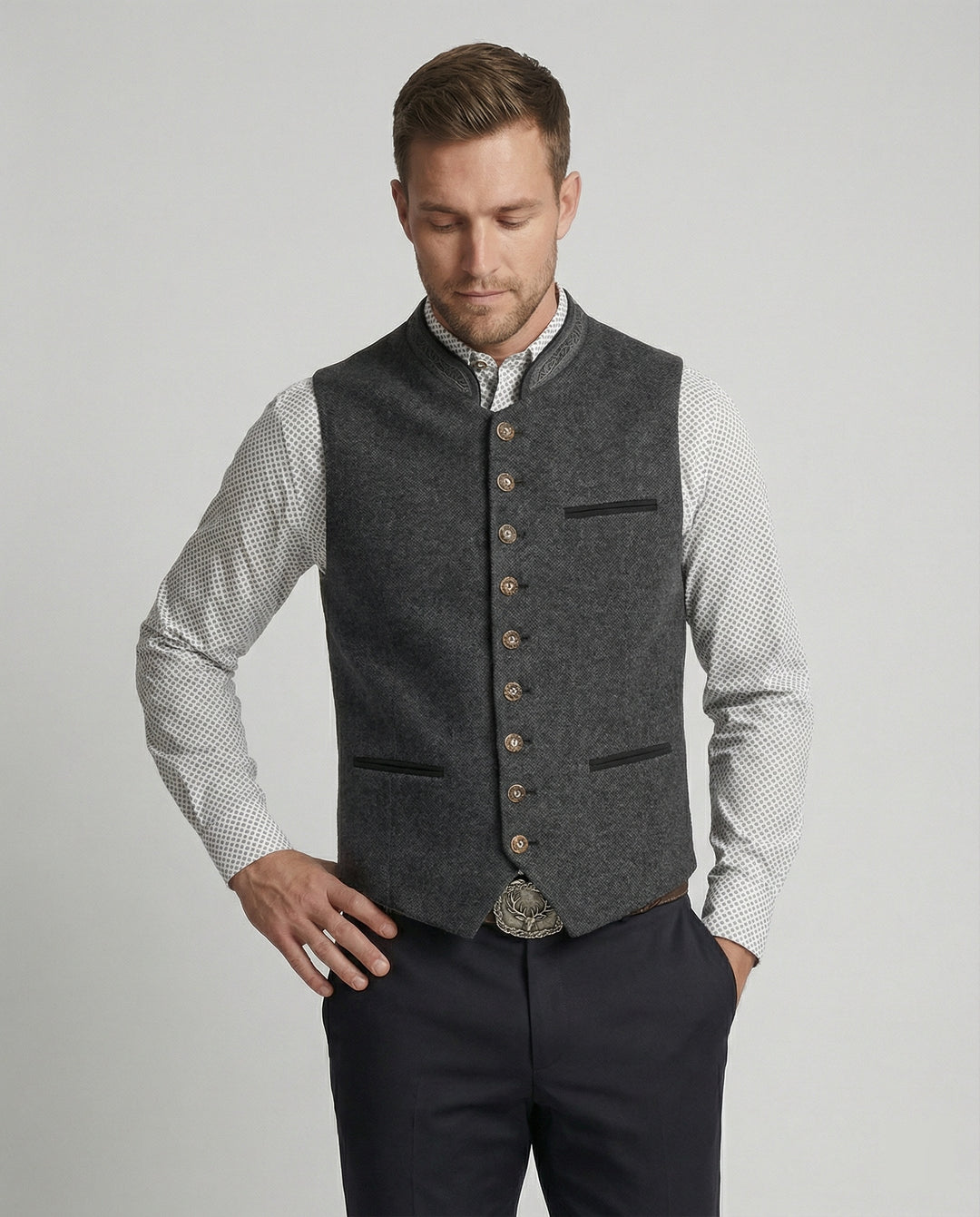 R&B - Elegante Herren Trachtenweste Grau Traditionell