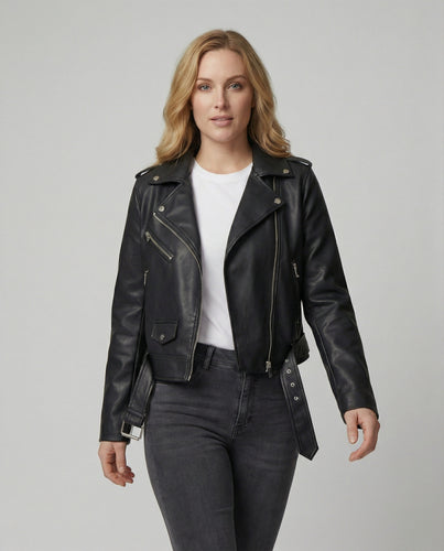 Damen Kunstleder Bikerjacke mit modernen Details