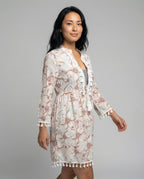 Damen Strandkleid mit hohem Kragen und romantischem Blumenmuster R&B