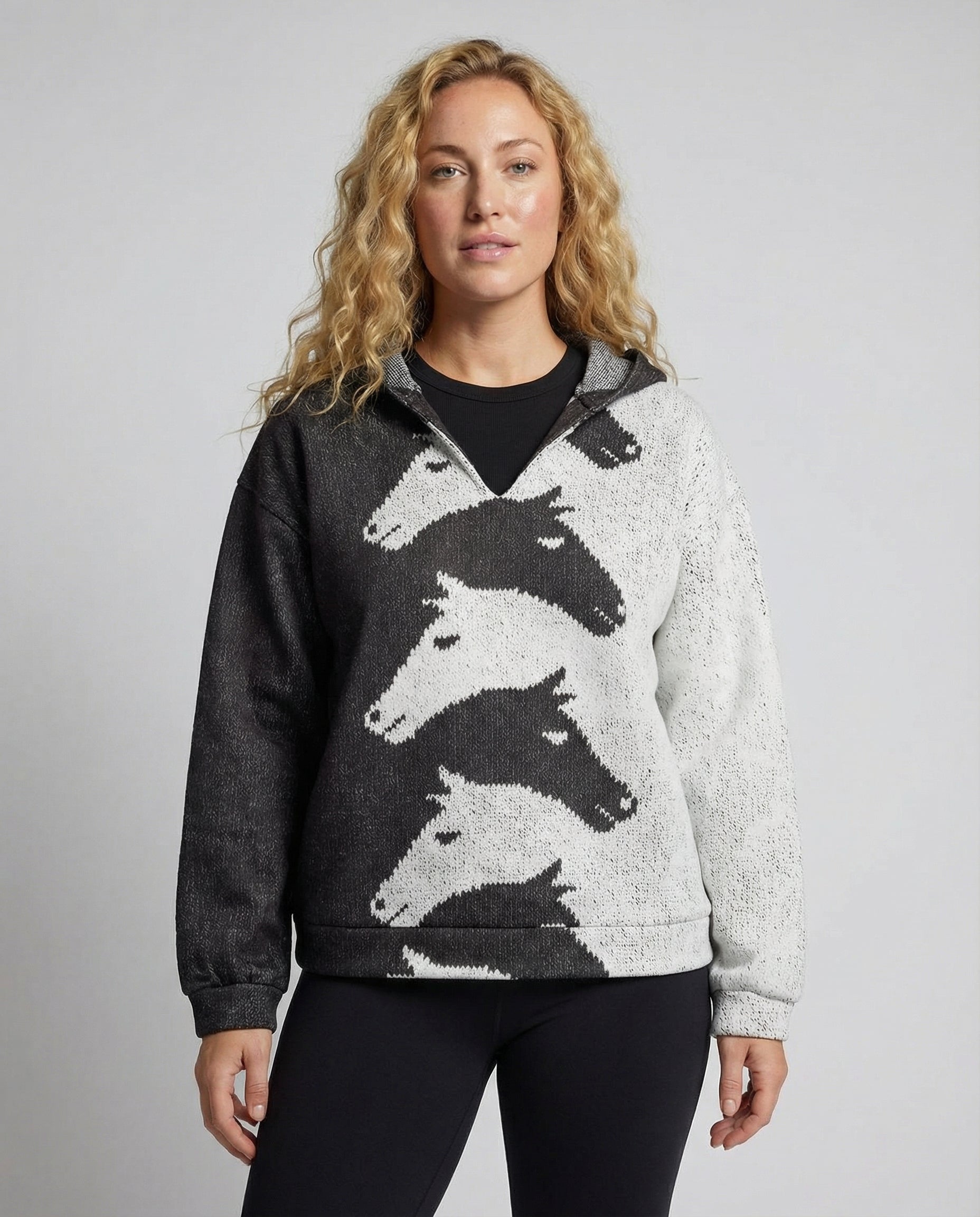 Damen Hoodie mit kreativem Pferdemuster & bequemer Passform | R&B