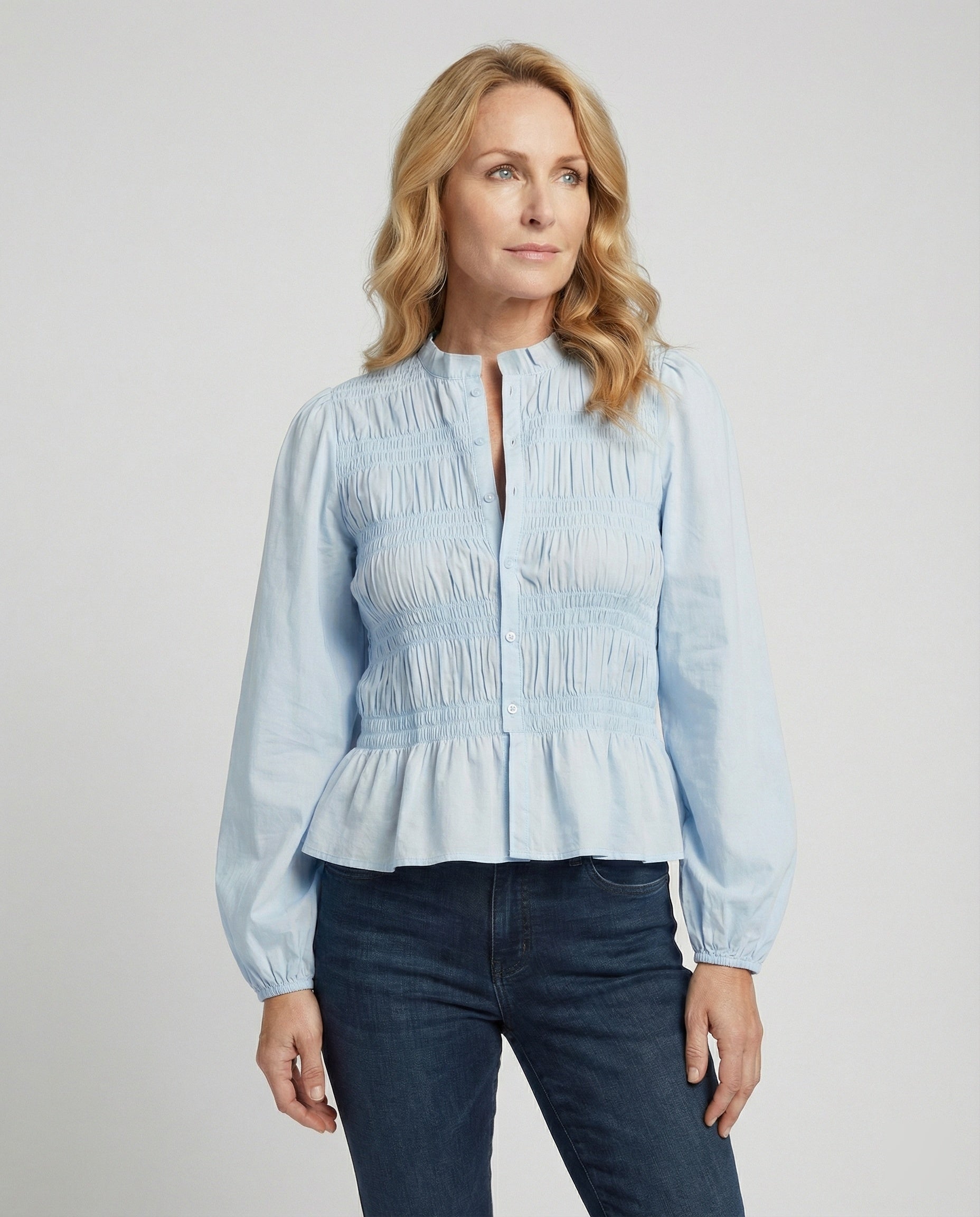 Bluse Damen Peplum Ballonärmel