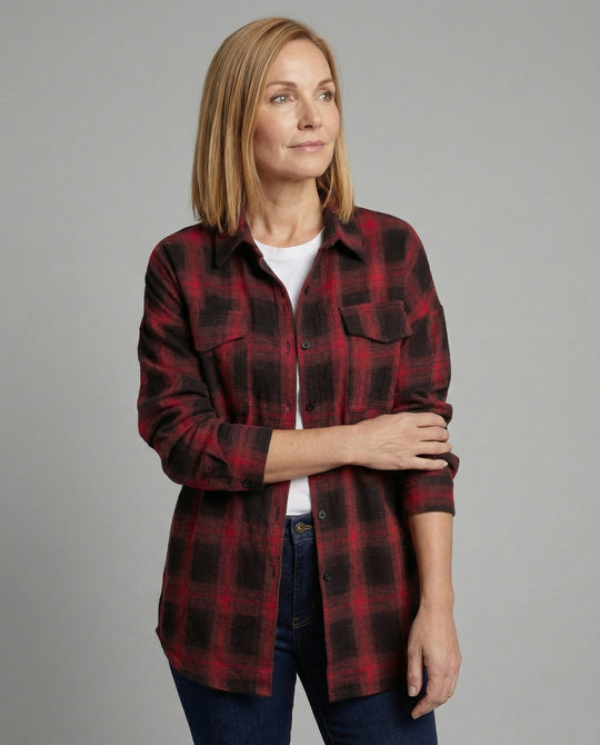 Damen Hemdjacke Flanell Karo