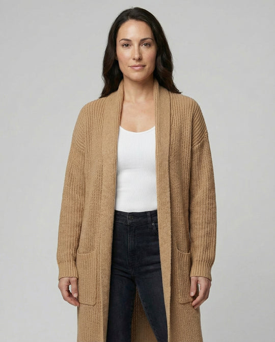 Damen Strickmantel mit Tiefem V-Ausschnitt und Seitlichen Eingrifftaschen R&B