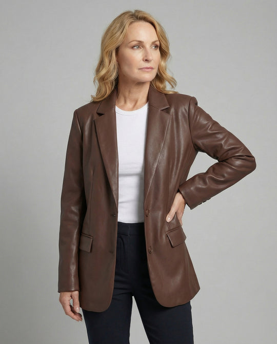 Damen Oversized Kunstleder Blazer im Trend-Look