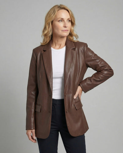 Damen Oversized Kunstleder Blazer im Trend-Look