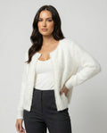 Strickjacke Damen flauschig mit Perlenverzierung