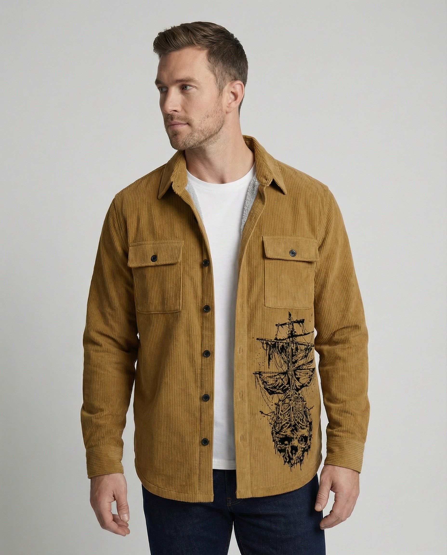 Herren Langarmhemd Cord Freizeit
