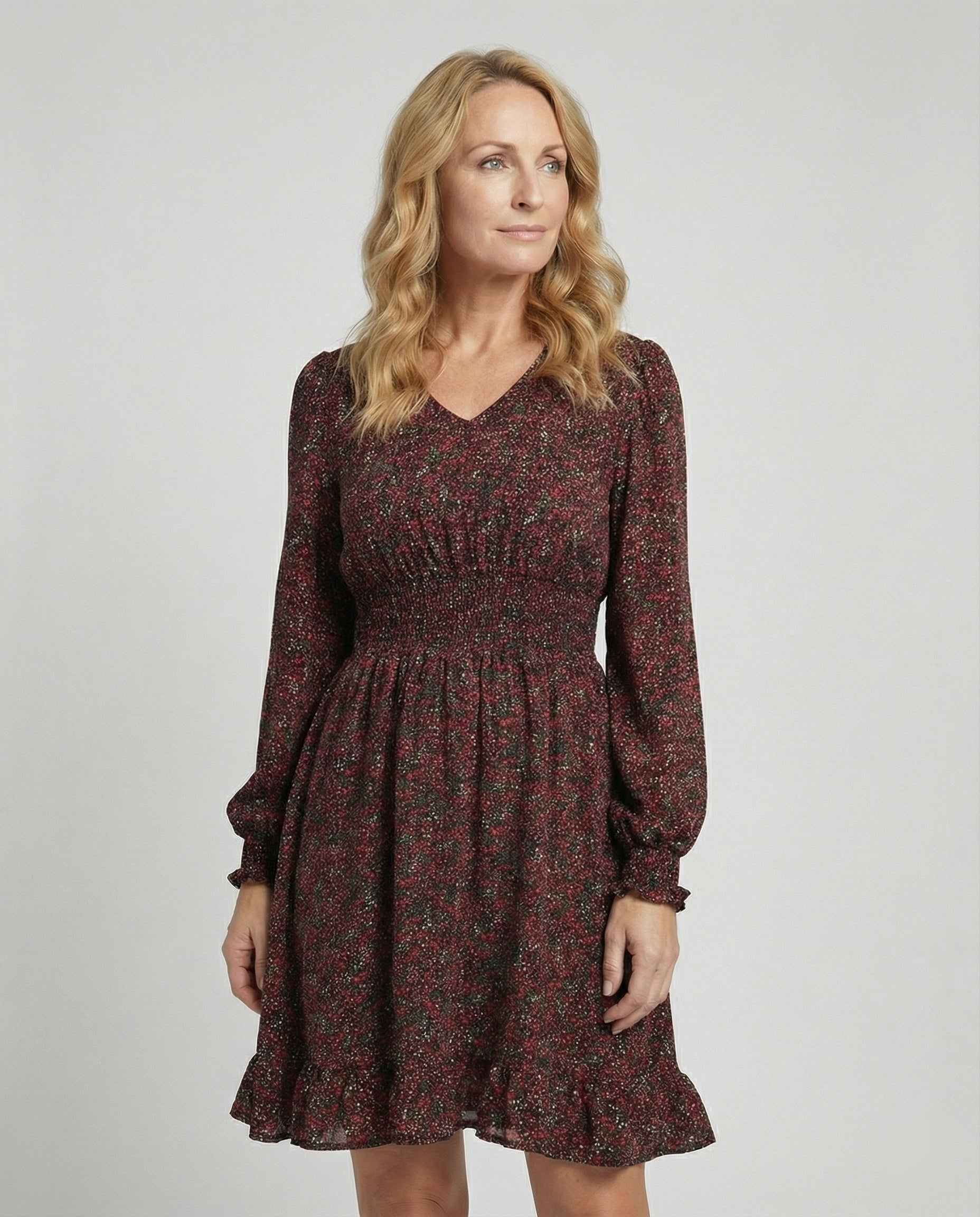 Damen A-Linie Kleid mit Smokbund