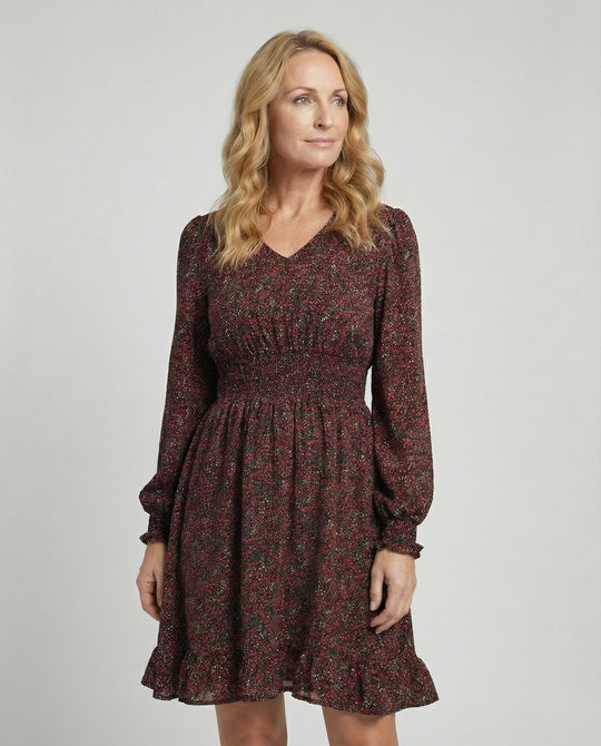 Damen A-Linie Kleid mit Smokbund
